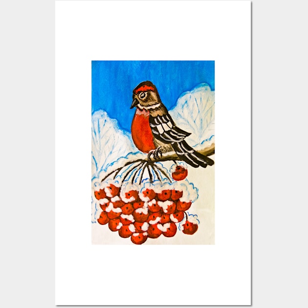 Bullfinch with ash berries in winter Wall Art by IrinaAfonskaya